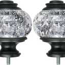 2 Pack Window Treatment Finials for 1 or 7/8 Inch Curtain Rods, Black Drapery Rods Replacement Finials with M6 Screws, Translucent Finials Embedded with Silver Foil