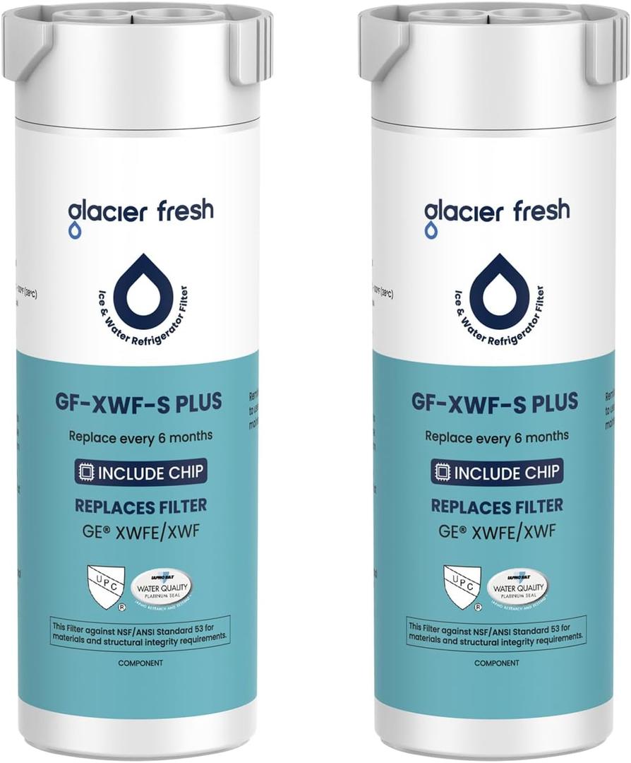 GLACIER FRESH Water Filter Compatible with XWFE (Built-in CHIP), Replacement for GE XWFE, XWF Refrigerator Water Filter NSF/ANSI 53 Certification Pack of 2