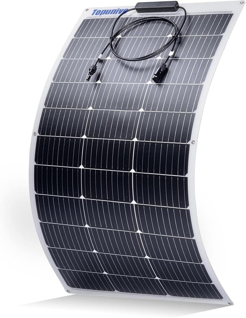100W 12V Flexible Solar Panel 9BB Monocrystalline Cell 12 Volt Semi-Flexible for Marine RV Trailer Boat Cabin Van Car Uneven Surfaces 12V Battery Charge
