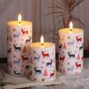 Christmas Flameless Pillar Candles with Remote, Red Buffalo Plaid Reindeer Holiday Decor, Xmas LED Candles Set of 3 (Reindeer Snowflakes Tree)