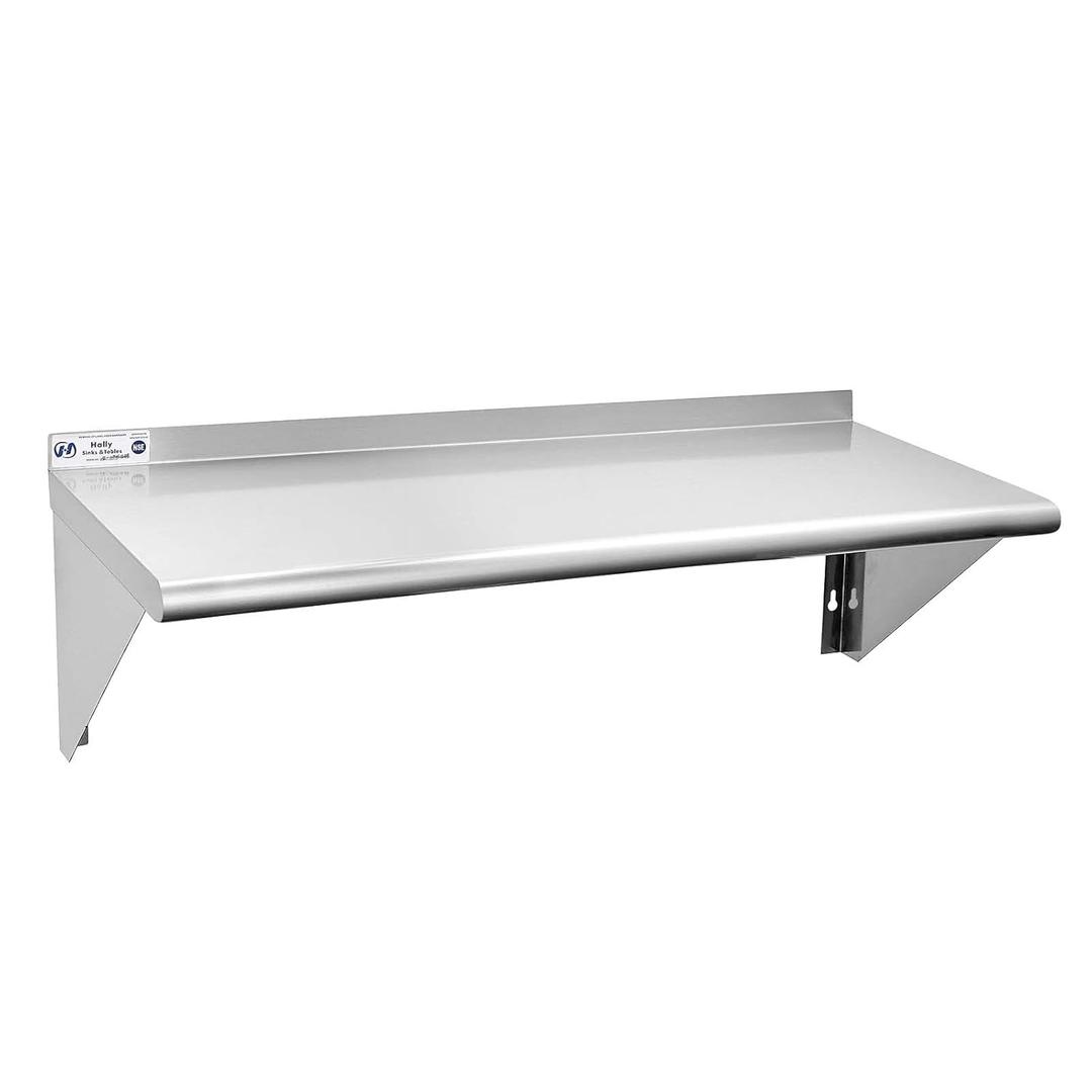 Hally Stainless Steel Shelf 14 x 48 Inches, 350 lb, Commercial Wall Mount Floating Shelving for Restaurant, Kitchen, Home and Hotel (Without Hooks)
