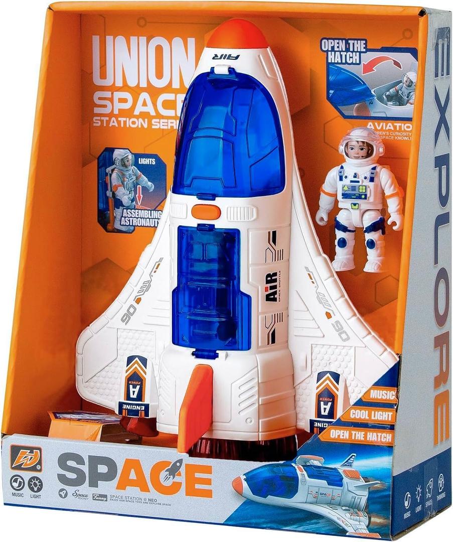 Wbzle Spaceship Shuttle Toy with Astronaut Figure - Fun Rocket Ship Space Toys for Kid, Space Toy for Boys 5-8 Planet Toys with Lights Spray and Sound, Astronaut Exploration Gift  Standard Edition