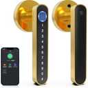 eLinkSmart Fingerprint Door Knob Lock, Smart Keyless Entry With Code Keypad Handle, Electronic Biometric Security Locking Lever for Bedroom Interior Indoor Room - Gold