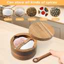 Wood Salt and Pepper Bowl, AcaciaWood Salt Cellar with Built-in Spoon and Magnetic Swivel Lid, Container Holder to Storage Pepper Spice, L