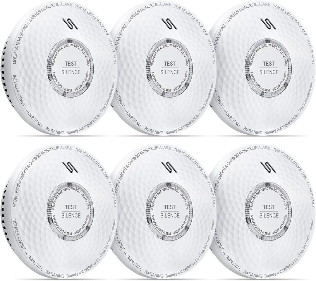 Ecoey Smoke Detector Carbon Monoxide Detector Combo, 10-Year Battery Combination Smoke Carbon Monoxide Alarm, Fire and CO Alarm with Test and Silence Function, 6 Pack