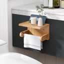 VERTORGAN Toilet Paper Holder with Phone Shelf,Bamboo Wall Mounted Tissue Roll Holder for Bathroom (Natural)