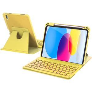 For iPad 11th(A16, 2025)/10th Generation Case with Keyboard, 360 Rotatable Case & Detachable Backlit Keyboard, Precision Cutouts and Pen Holder for iPad A16 11''/10th 10.9'', Yellow