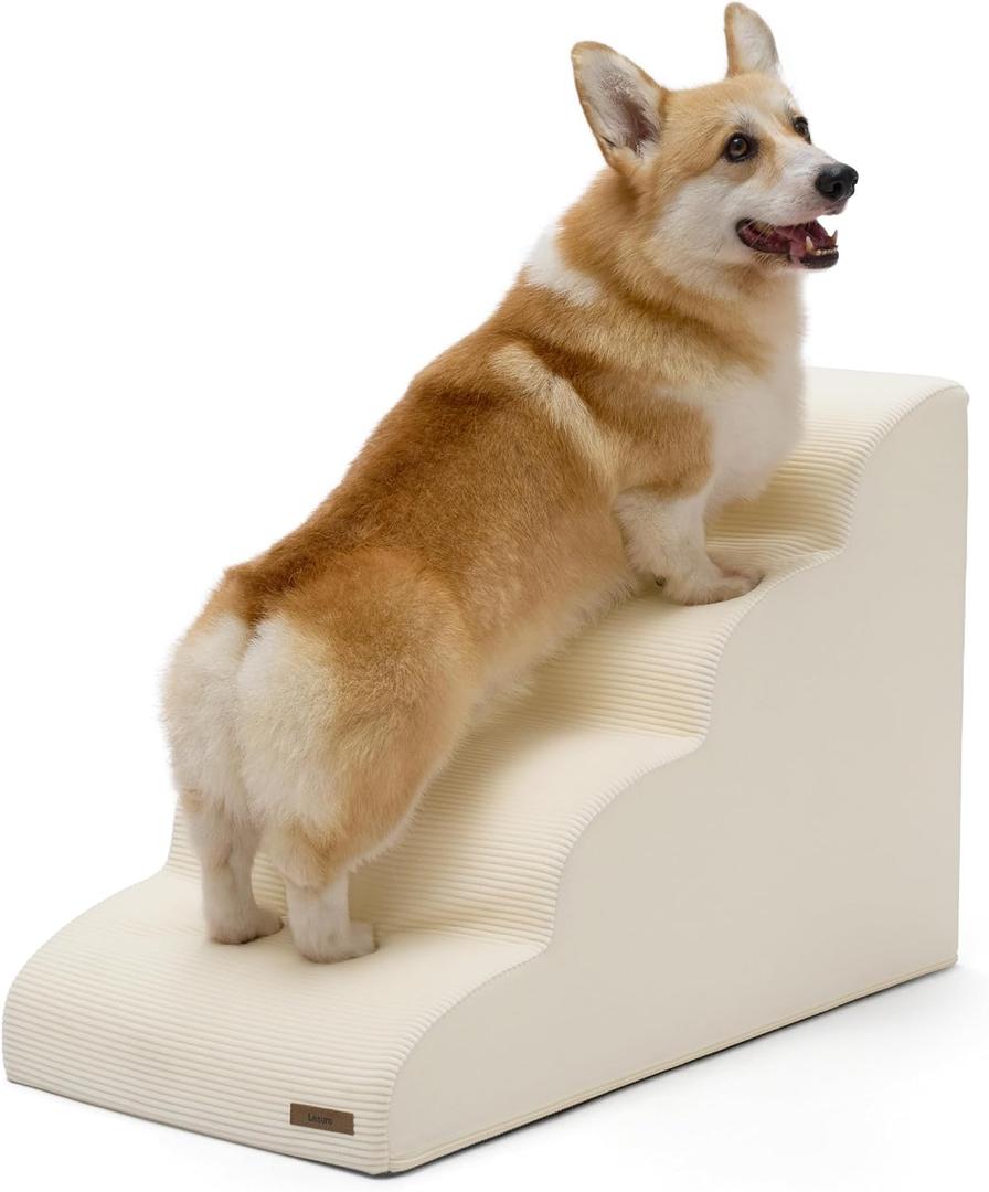 LE SURE Dog Stairs for Small Dogs Pet Steps Ramp for High Bed and Couch with CertiPUR-US Certified Foam with Non-Slip Bottom, Beige, 4 Steps LE SURE Dog Stairs for Small Dogs Pet Steps Ramp for High Bed and Couch with CertiPUR-US Certified Foam with Non-Slip Bottom, Beige, 4 Steps