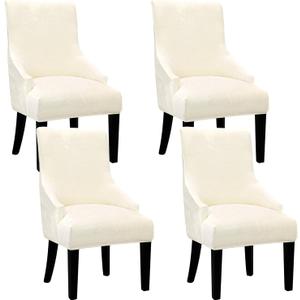 Velvet Wingback Dining Chair Cover Soft Stretch Accent Chair Cover Slipcover Thick Plush Wing Back Chairs Covers Furniture Protect Washable Chairs Protector Covers for Dining Room (Beige, 4) (White)