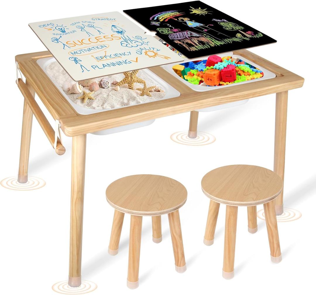 Sensory Table for ToddlersKids Sensory Table with Paper Roll Stick & Double-Side BoardToddler Play Desk with 3 Storage Bin, Indoor Outdoor Gift for Boys Girls