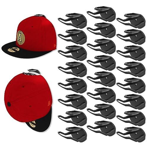 24 Pack Adhesive Hat Hooks for Wall, Strong Hat Rack for Baseball Caps, Minimalist Hat Organizer Display for Home Decor, Hat Hold Hanger for Wall, Door, Closet, No Drilling - USA Patented (Black)