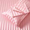 Manyshofu Blush Pink Satin Striped Sheets - 4Pcs Satin Sheets Queen Size, Cooling Silky Satin Bed Sheets Luxury Bedding Sheet Set(1 Satin Fitted Sheet, 1 Satin Flat Sheet, 2 Satin Pillow Cases)