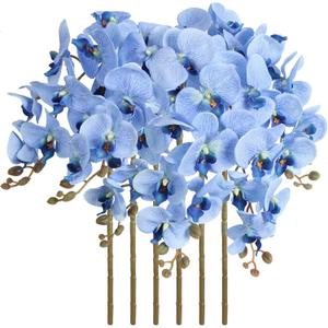 38 Inch 6 PCS Faux Orchid Fake Orchid Velvet Artificial Orchids Blue Orchid Artificial Flowers Long Stem Artificial Flowers for Tall Vase for Home Wedding Decoration (Blue)