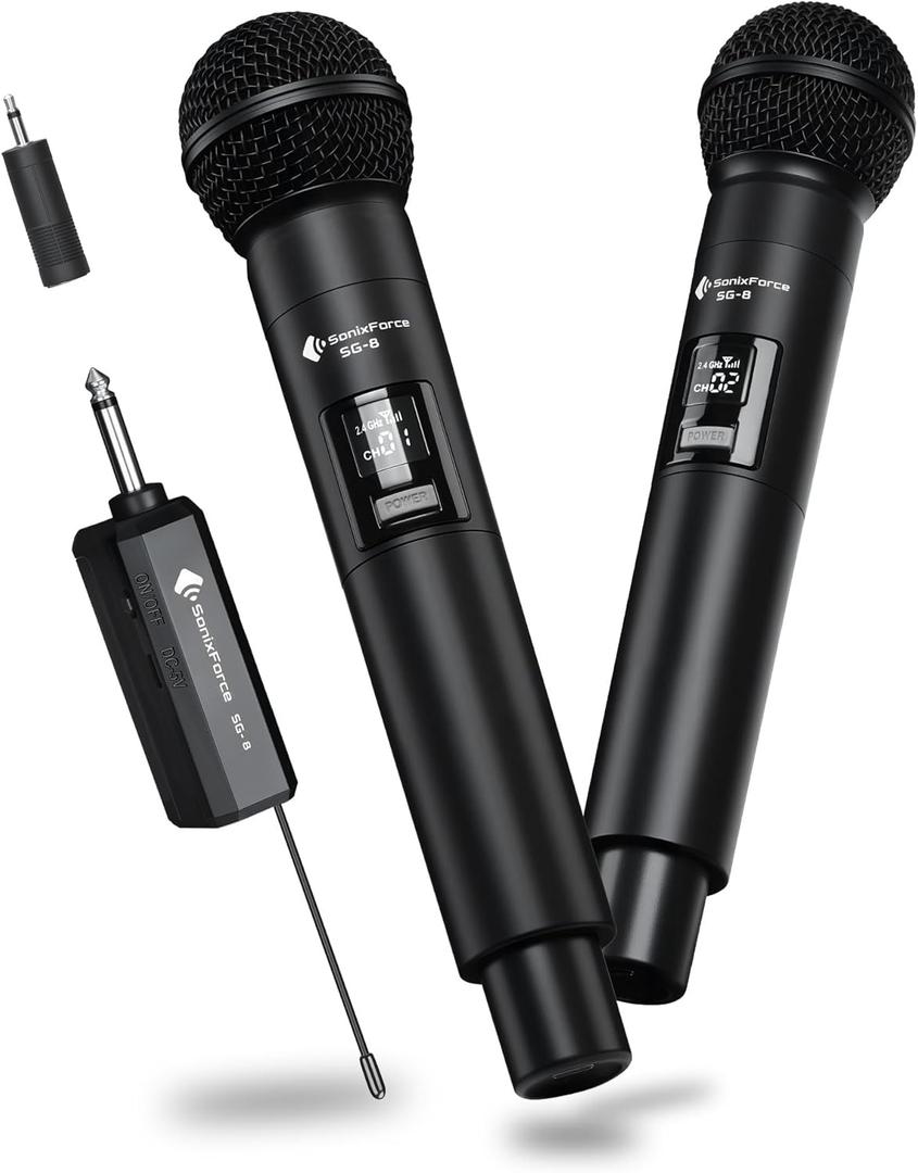 Wireless Karaoke Microphones, Singing Microphone for Speaker | Dual Handheld Mics with Receiver, 240ft Wireless Range, Plug-and-Play, 8hr Battery Life, USB Recharge