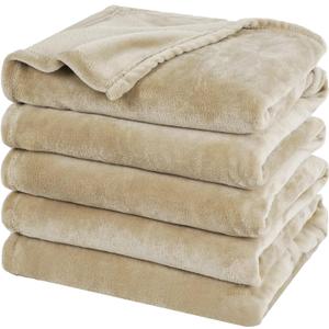 PHF Oversized King Big Fleece Blanket 120"x120", No Shed No Pilling Extra Large Soft Blanket, Giant 10'x 10' Lightweight for Bed, Sofa Travel and Camping, Suitable for All Season, Khaki
