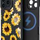 Case for iPhone 16 Pro Max [Compatible with MagSafe] Built in Magnetic Cute Girly Sleek Print Boho Aesthetic Style Design for Women Girls Flowers Floral Sunflower Soft TPU Protective Shockproof Black
