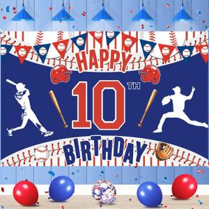 Baseball 10th Birthday Decorations - Large Sport Themed Banner for Boys Kids Teens