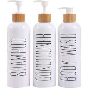 HOMCDALY Shampoo and Conditioner Dispenser, 16oz 3-Pack Refillable Shampoo and Conditioner Bottles, Empty Shampoo Bottles Refillable with Bamboo Pump, Bathroom Shower Shampoo Dispenser Set