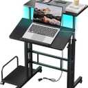 Dripex Mobile Standing Desk with Power Outlets & Strip Lights, Rolling Small Desk, Adjustable Height Laptop Table with Wheels, Portable Sit-Stand Workstation for Home Office