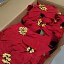 2 PCS Big 17.5" H Real Velvet Artificial Poinsettia Paper Pot w 7 Big Flower Heads (@ 11" W) for Christmas Decoration at Home Door Entryway Living Room Stair Corridor Office Shop (Xmas Decor) (Red)