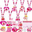 24 Sets Valentine's Day Beads Necklaces Bracelets Making Kit Pink Red Pony Beads Bulk with Cute Wooden Charms DIY Beaded Necklaces Heart Crafts for Party Favors Classroom Goodie Bags Stuffers Gifts