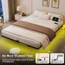 Queen Size Floating Bed Frame with Smart LED Lights & Charging Station, Heavy Duty Metal Platform Bed, 6" Low Profile Design, No Box Spring Needed, Noise-Free Modern Mattress Foundation