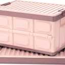 Pink Collapsible Storage Bins with Lids 2-Pack, Folding Plastic Stackable Utility Crates 30L, Durable Containers for Home & Garage Organization