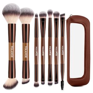 MAANGE 7 PCS Foundation Makeup Brush Set With Bag, Make up Brushes, Eyeshadow Concealer Brush, Double-ended Foundation Contour Powder Blush, Professional Face brush Set Tools For Liquid,Cream(Apricot)