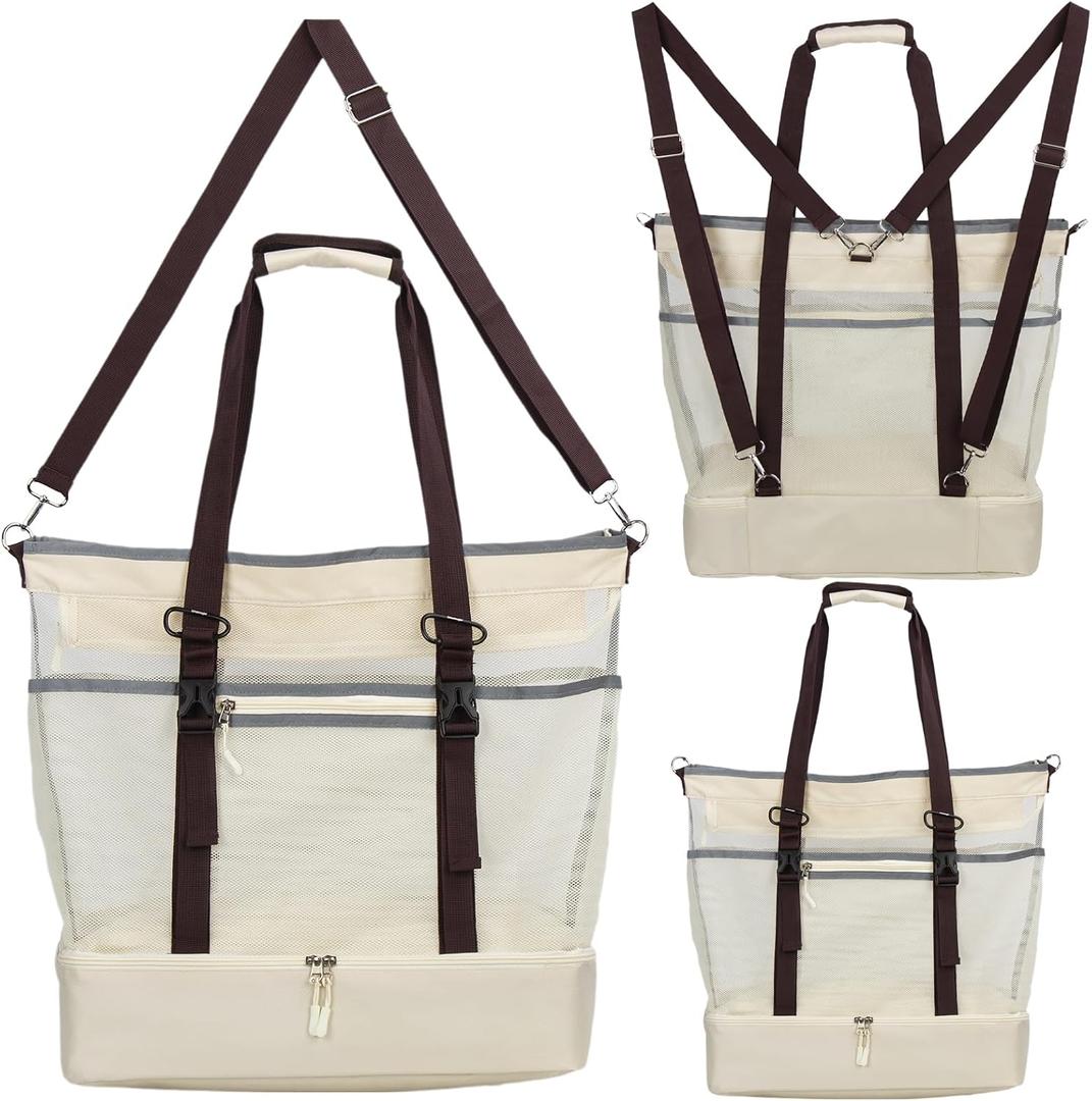 Mesh Beach Bag with Cooler Large Travel Family Vacation Essentials Pool Swimming Zipper Pocket Durable 9 Pockets