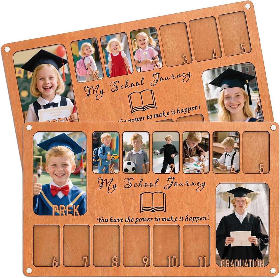 Eorbow School Picture Frame Pre-K to 12, 17"×10" Wood School Years Photo Frame, Graduation Picture Frame for Grades Pre-K to 12th, Collage Graduation Gifts&Party Decor, 14 Photos
