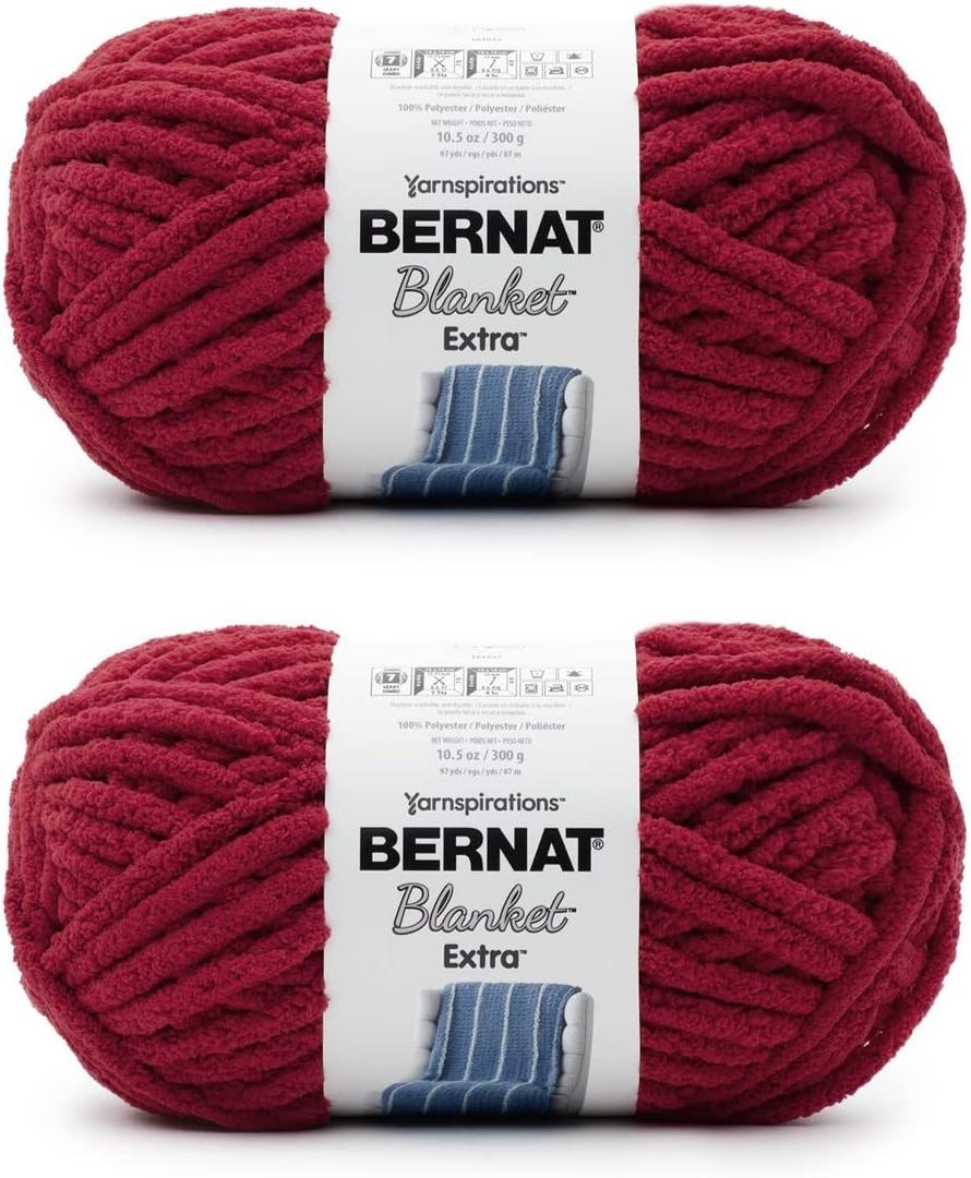 Bernat Blanket Extra Crimson Yarn - 2 Pack of 300g/10.5oz - Polyester - 7 Jumbo - 97 Yards - Knitting/Crochet