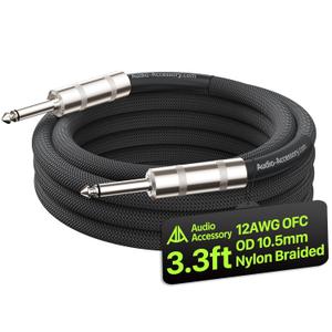 12 AWG 10.5mm 1/4" TS Mono Speaker Cable 3.3ft Nylon Braided, Kevlar-Reinforced,Triple Shielded (2 OFC&Al-Foil), Noiseless Amp Head to Cabinet TS Cable, for Marshall Boss Orange EVH