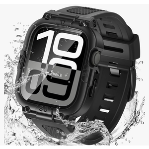 Goton 3 in 1 Waterproof Case and Band with Tempered Glass Screen Protector for Apple Watch Ultra 2, Ultra, SE2, SE, Series 10 9 8 7 6 5 4, Protective Hard Bumper Cover Soft Band Loop for iWatch, 42mm, Black