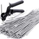 Stainless Steel Cable Tie Gun, Special Tool For Fastening And Cutting Metal Zip Ties, With 150pcs 11.8in Uv Resistant Heavy Duty Cable Ties For Fence Exhaust Pipe Outdoor.