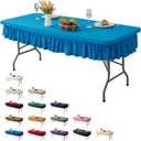 6ft Sky Blue Stretch Tablecloth for Rectangular Tables - Flared Wrap Design, Waterproof, Wrinkle-Resistant, Washable - Ideal for Weddings, Parties, Banquets & Table Protection (72" x 30" (Rectangular))