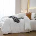 JIYUAN Queen Size Duvet Cover Set, 3-Piece - 100% Washed Cotton, Linen-Like Soft & Breathable with Zipper Closure, Includes 90x90 Inch Cover & 2 Pillowcases, Solid Bright White