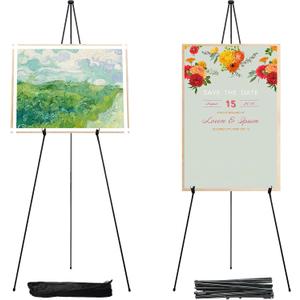 2 Pack 63" Black Easel Stand for Display Wedding Sign & Poster,Adjustable Easels for Display Poster Board Stand,Collapsable Portable Metal Painting Easel Tripod for Floor(Black 2PC)