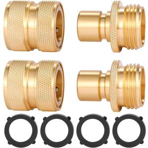 3/4 Inch Brass Garden Hose Fitting Quick Connector Male and Female Set, 2 Set