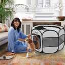 Goozii Pet Cat Playpen for Indoor Cats Enclosed, Puppy Dog Play Pen for Outdoor Travel Camping (Medium Size, Light Grey)