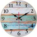 Grazing 12 Inch Beach Decorative Wall Clocks Silent Battery Operated,Nautical Coastal Farmhouse Wooden Clock for Bathroom Kitchen Bedroom Pool Cottage Living Room