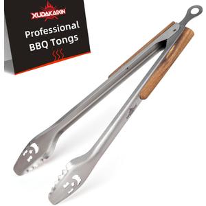 18-Inch Long Stainless Steel BBQ Tongs with Extended Luxurious Acacia Handle  Durable and Easy-to-Clean Grilling Tool for Cooking, Kitchen Use, and Outdoor Barbecues
