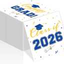 Class of 2026 Graduation Napkins, 3-Ply Disposable Congrats Grad Paper Napkins for Dinner and Cocktail Party Decorations, School and College, 6.5-Inch Square (100, Blue)