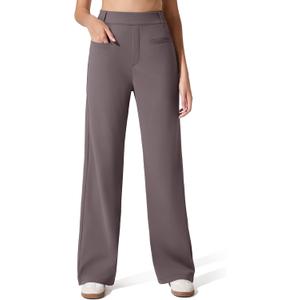 G4Free Women's Straight Leg Pants with Pockets Dressy Casual Yoga Trousers Elastic Waist Comfy Stretch Slack Belt Loops (Small ,Taupe,Regular)