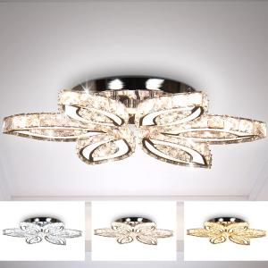 CLAIRDAI 20" Modern Crystal Ceiling Light Led Flush Mount Chandelier Flower Light Fixture Close to Ceiling Light for Bedroom Living Room Dining Kitchen (Multi-Color)