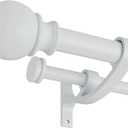 Double Curtain Rods with Aluminum Bouquet Brackets and Round Finials,Matte White Curtain Rods for Windows 72 to 144 inch,1-Inches Front and 5/8 Inches Back Double Window Drapery Rod for