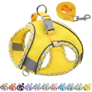 AIITLE Dog Harness and Leash Set - Ultra-Comfortable XXS-XL Vest with Strong Magic Tape & Glow-in-Dark Reflective Strips, Chafe-Free for Teddy, Schnauzer (Yellow, M) (M(Chest: 15 - 17"))