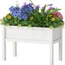Small HDPE Raised Garden Bed, Elevated Planter Box with Legs, Outdoor All-Weather Planter Raised Beds for Seeds, Herb, Flower, Vegetable (White)