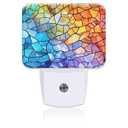 Uiaoiais Multicolored Stained Glass Pattern Night Light, Colorful Glass Nightlight Plug into Wall with Dusk to Dawn Sensor for Kid Girls Boys Women Men Bedroom, Hallway, Kitchen, Bathroom, Stairs Decor