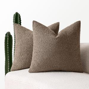 MIULEE 18x18 Inch Decorative Pillow Covers for Couch Bed Set of 2 Textured Boucle Neutral Throw Pillows Dark Brown Accent Solid Cushion Pillowcase Cozy Soft Sofa Livingroom Home Decor