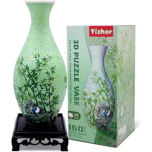 3D Puzzle Vase,Unique Flower Vase Made by 160 Curved Plastic Puzzle Pieces for Adults, Warming Gift for Flower Arrangements and Home Decoration,Crafts for Adults(Bamboo)